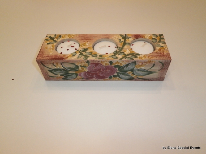 Hand - Painted Wooden Candlestick.
